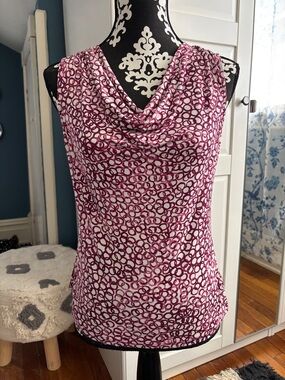 Charter Club Sleeveless Cowl Neck Tank Top in Magenta and White